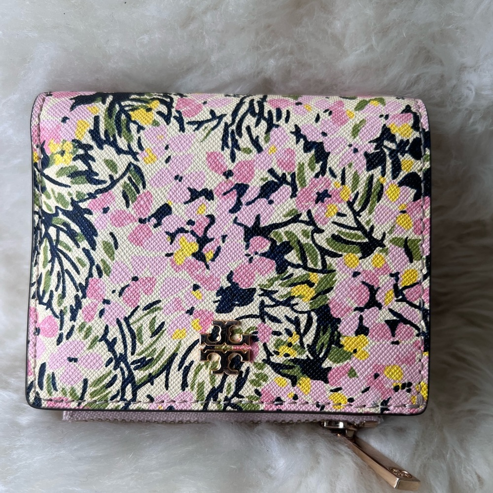 Tory Burch Pink Floral “Emerson Flower Field” Trifold Wallet